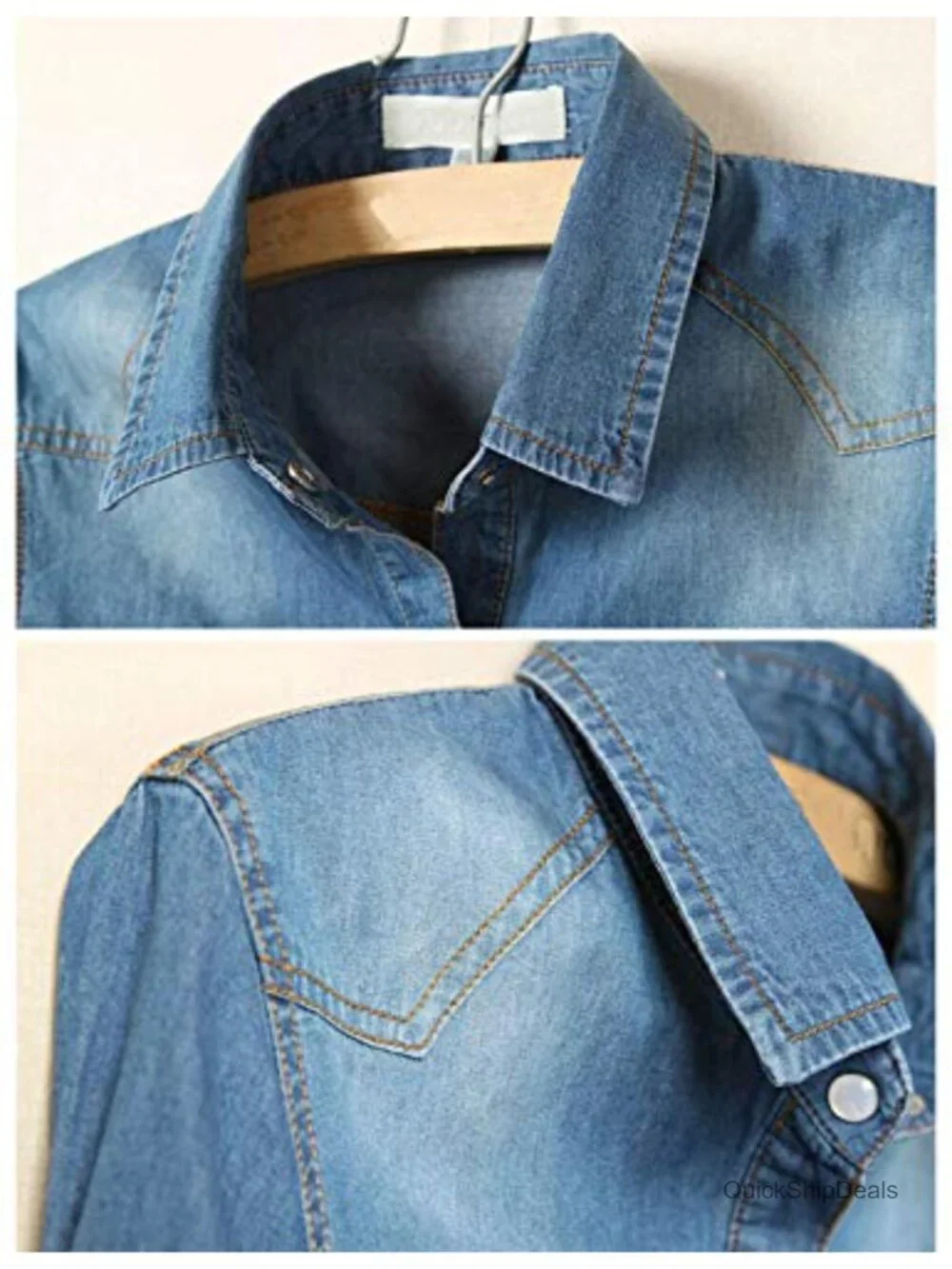 Roll Up 3/4 Sleeve Tie Front Knot Crop Shirt Chambray Denim Top